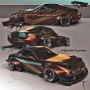Ultra-Widebody Mazda RX-7 slammed rendering by musartwork