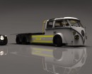 VW Porsche Race Carrier platform van with 356 racecar (rendering)