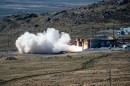U.S. Navy conducts static fire test on the First Stage Solid Rocket Motor (SRM) in Promontory, Utah