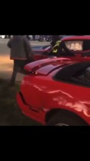 Dodge Challenger crashes into Ford Mustang