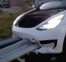 Tesla impaled by a guardrail