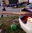 Tesla impaled by a guardrail
