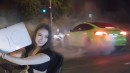 Young Women Rating Cars Doing Donuts Around Them