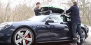 Tubing behing a sliding Porsche 911