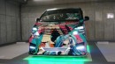 Anime-Wrapped Low-Riding Toyota Van with Swarovski Crystals in Japan