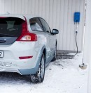 Volvo C30 Electric in carport, with wall box from Vattenfall