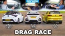 VW Golf vs Honda Civic vs Toyota Corolla drag race