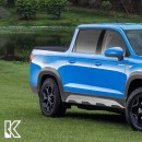 Volkswagen Taos Camp pickup truck Ford Maverick rendering by kdesignag