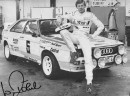 Autographed picture of Walter Röhrl on his Audi Quattro race car