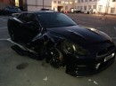 Nissan GT-R with blown tire