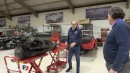 Extracting the engine from a Lamborghini Countach QV requires a really tall hoist