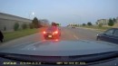 Maniac driver waving an ax in a road-rage episode