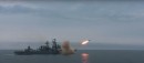 Guided missile cruiser Moscow fires a missile