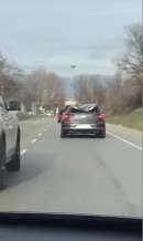 Volkswagen Golf R drives with a crushed roof