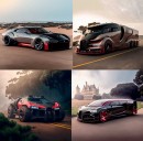 Bugatti SUVs, muscle cars, RVS, limos, semi trucks renderings by flybyartist