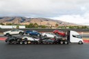 Tesla lineup on a trailer