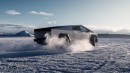 Tesla Cybertruck in cold terrain