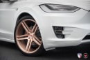 White Tesla Model X Sits on Gold Vossen Forged Wheels