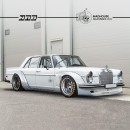 Widebody 1968 Mercedes-Benz 280 SE ghosts with changing liveries rendering by nab.visualdesign
