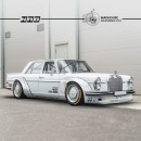 Widebody 1968 Mercedes-Benz 280 SE ghosts with changing liveries rendering by nab.visualdesign