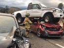 Arizona crash sees Mazda pickup land on top of Honda CR-V after flipping through the air