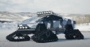 Tesla Cybertruck on tracks plays in the snow