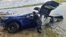 A Tesla Model X sunk into the Danube River in Hungary