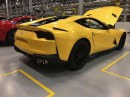 Yellow Ferrari 812 Superfast photographed in factory