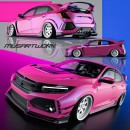 Zany Honda Civic Type R widebody Pink rendering by musartwork