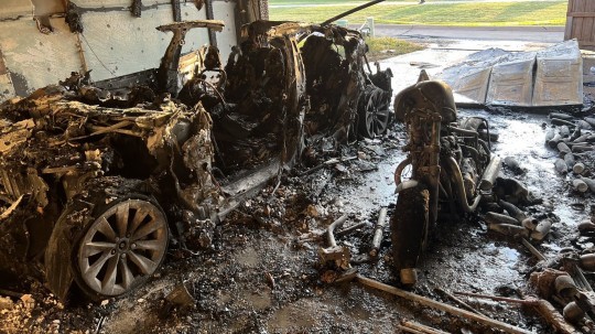 2018 Tesla Model S catches fire in The Colony, Texas, and took a motorcycle and part of a house with it