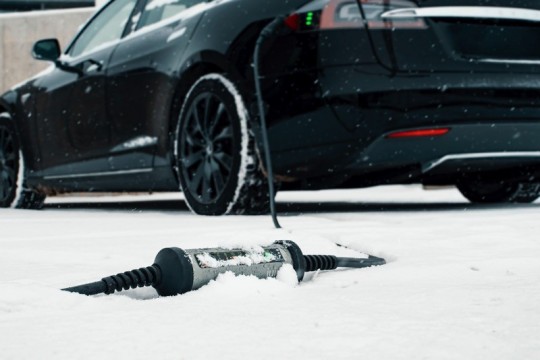 Tesla Model S charging in winter