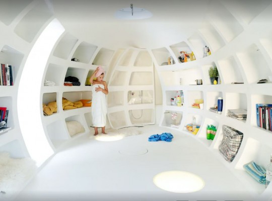The Blob vB3 proposed a mobile, egg\-shaped home with shelves for the main living areas