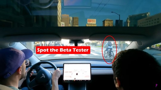 Tesla Model 3 on FSD almost hits cyclist while influencers try to defend it