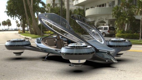 The AirCar flying car concept brings carbon fiber monocoque and four self\-adjusting Rolls\-Royce jet engines