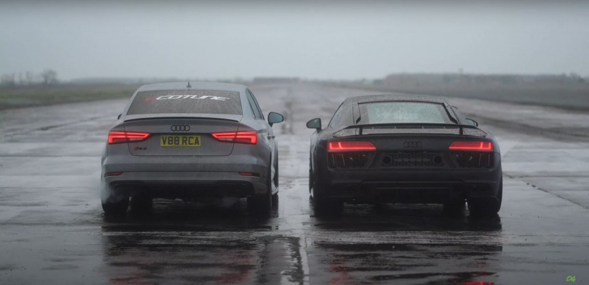 1,090\-HP Audi R8 Drag Races a Tuned Audi RS3, the Underdog Prevails
