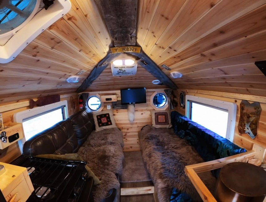 1996 Ford F\-350 Overlander With Wooden Cabin Can Withstand the Ice\-Cold Alaska Weather