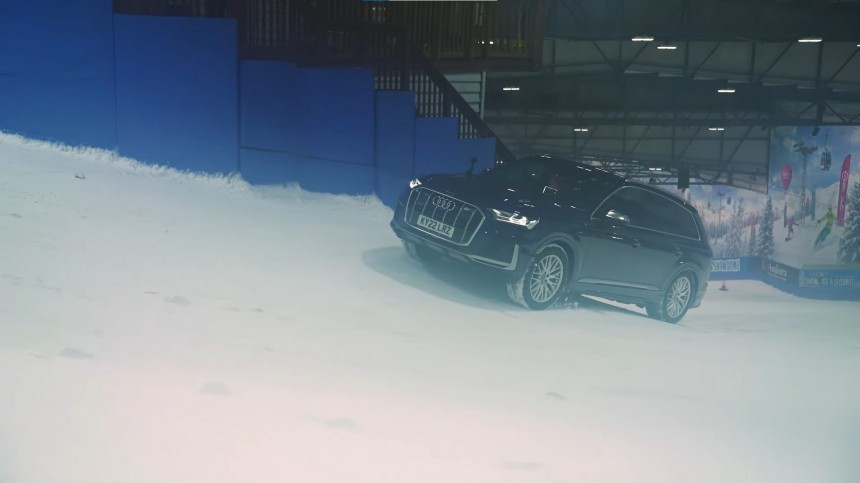 Audi A1 vs\. Audi SQ7 on a snowy slope