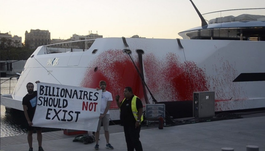 Kaos, the \$300 million megayacht owned by the Walmart billionaire heiress, is vandalized by eco\-activists again