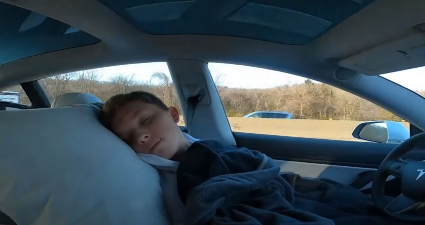 Sleeping Behind the Wheel of a Tesla