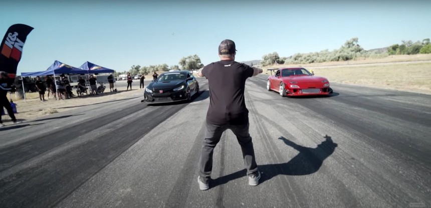 550\-HP Honda Civic Type R Drag Races Mazda RX\-7, No Amount of Boost Can Save It Today