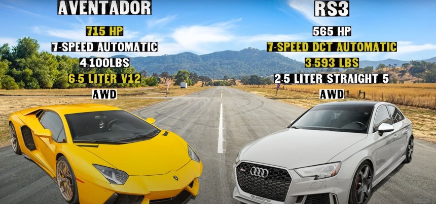 565\-HP RS 3 Drag Races 715\-HP Aventador, Doesn't Go Well