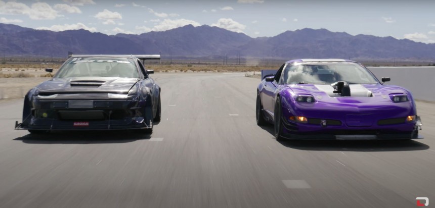 600\-HP 240SX Races Menacing Corvette at Chuckwalla, Doesn't Have What It Takes to Keep Up