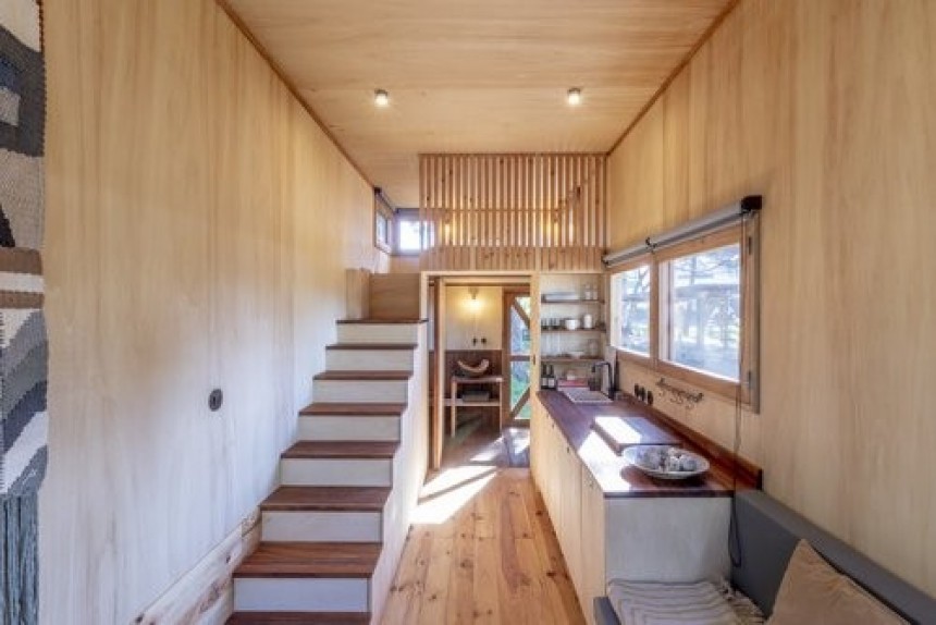 Adraga tiny house is a minimalist, cozy and self\-sufficient home for two