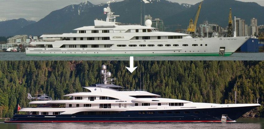 Attessa IV is the \$250 million megayacht of Dennis Washington, which he retrofitted from the 1999 Evergreen