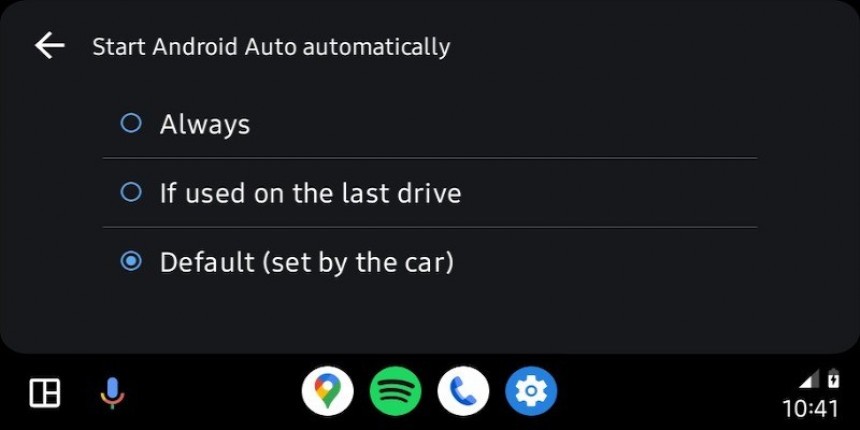 Android Auto startup settings