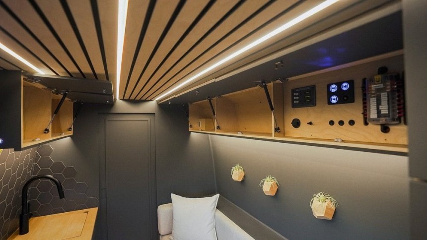 Arden is a Mercedes Sprinter van conversion that hides a very elegant interior and full\-size bathroom