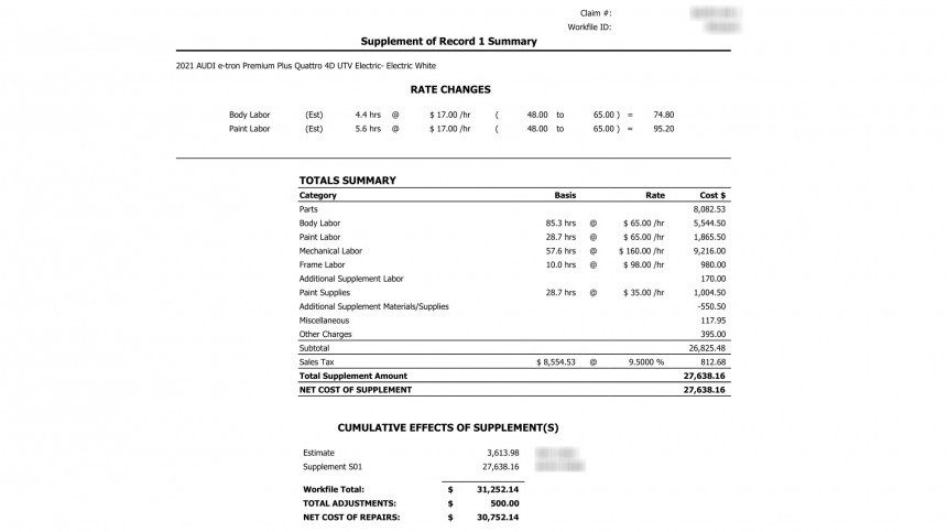 Audi e\-tron and Its \$31,252\.14 Repair Bill for a Fender Bender