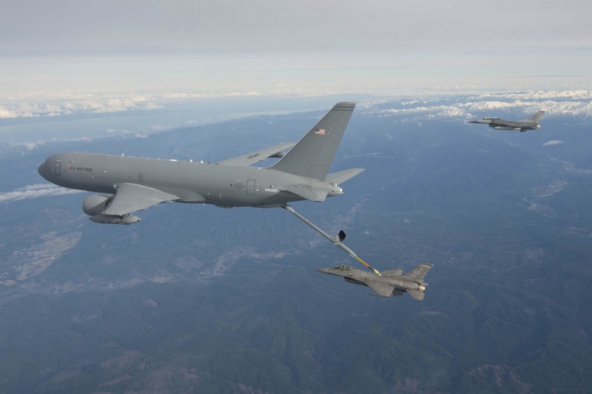 KC\-46A Pegasus Aerial Refueling and Airlift using its boom