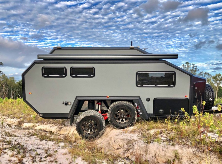 The Bruder EXP\-6 expedition trailer is rugged but flush on creature comforts, includes solar panels for off\-grid extended stays