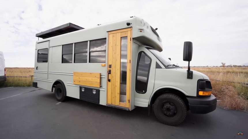 eteran Couple Converted a Short Bus Into a Striking, Off\-Grid Tiny Home on Wheels